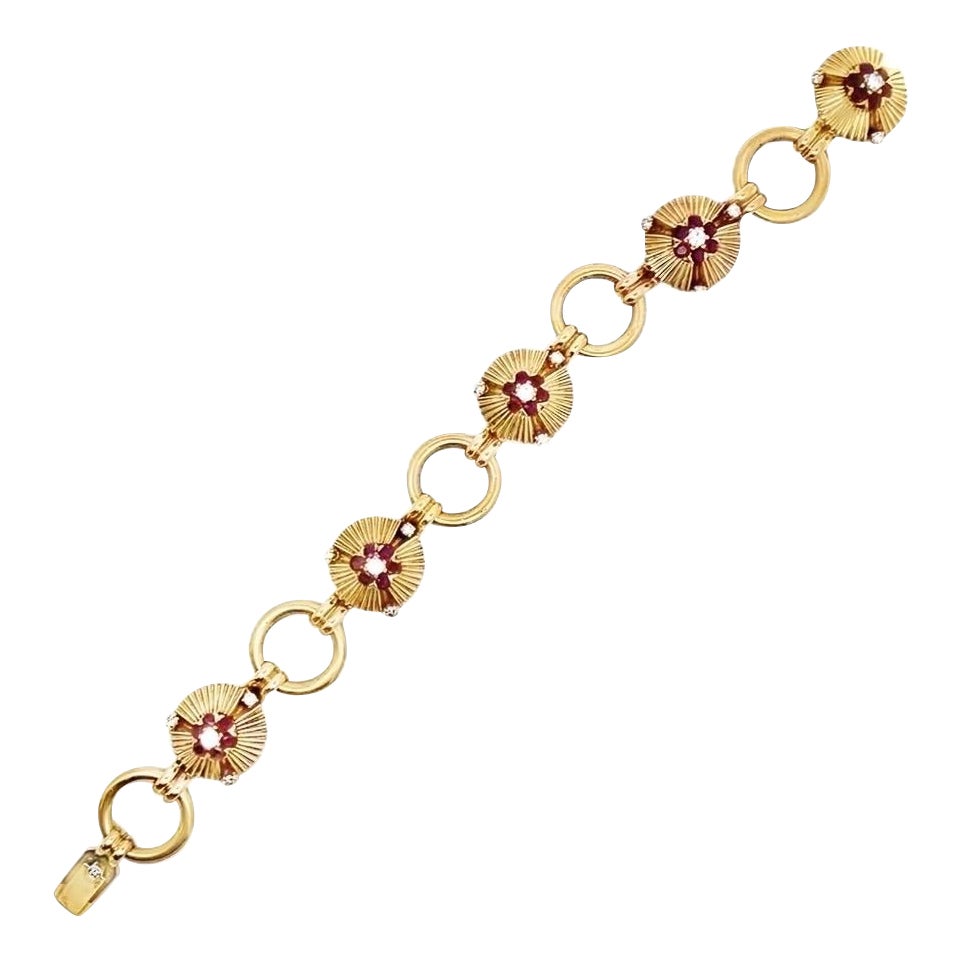 Ruby and Diamond Floral Motif Bracelet