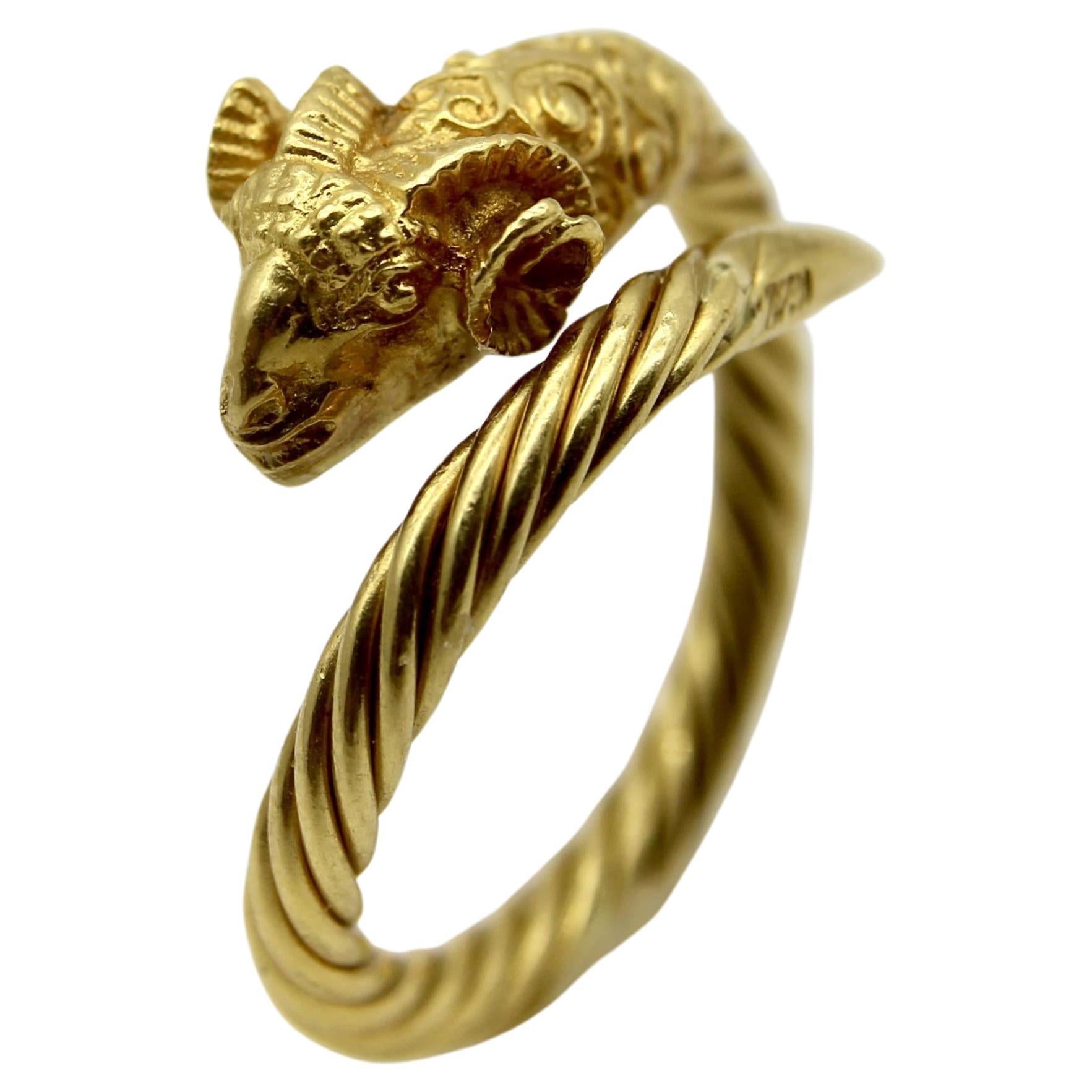 Vintage 22K Gold Etruscan Revival Ram’s Head Ring