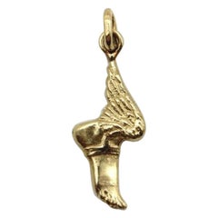 Unterschrift 14K Gold geflügelten Fuß Hermes Charme