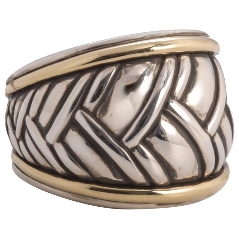 David Yurman TwoTone CrossHatch Cable Ring For Sale at 1stdibs