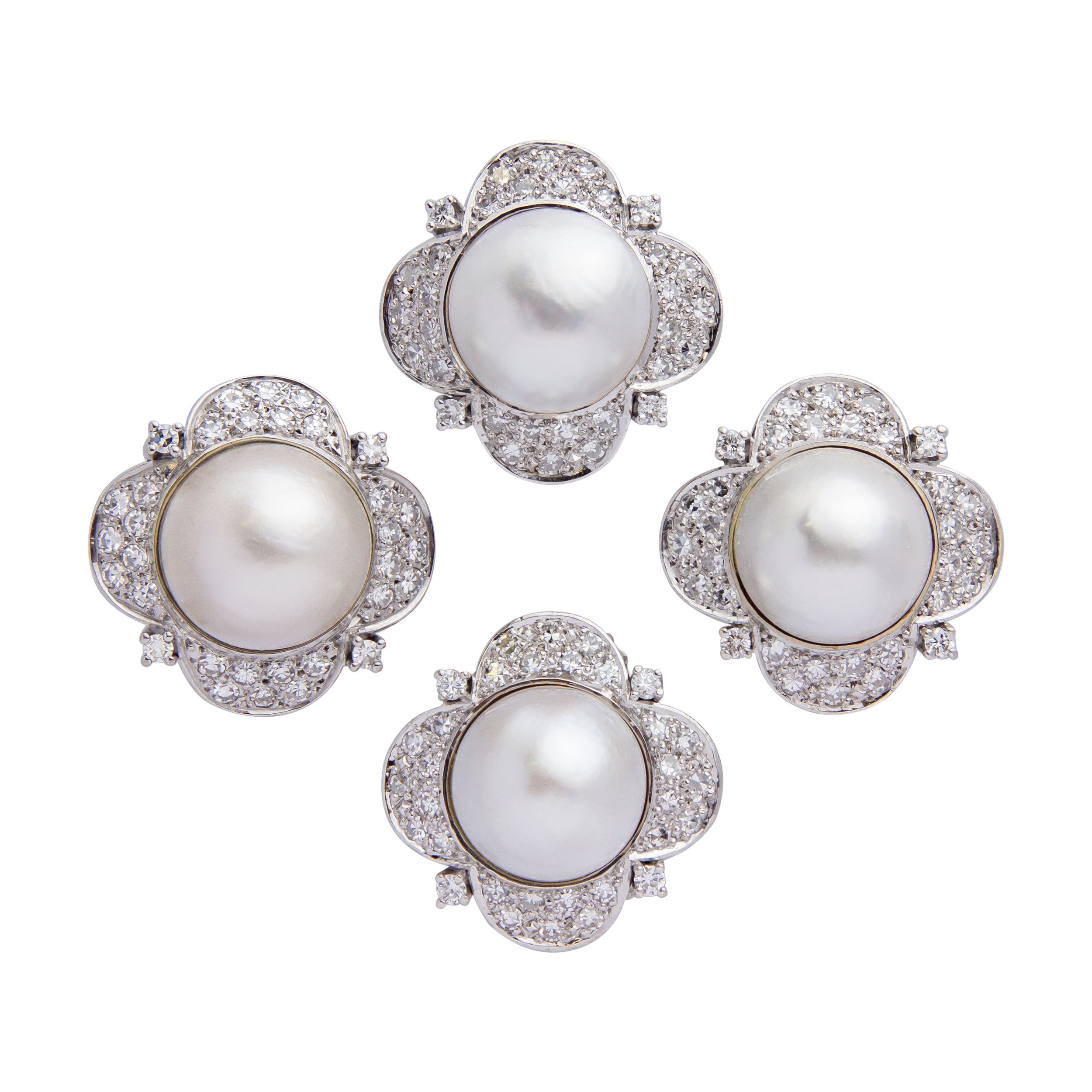Group of Mabe Pearl & Diamond Brooches in White Gold