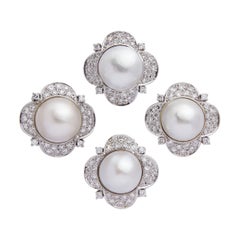 Group of Mabe Pearl & Diamond Brooches in White Gold