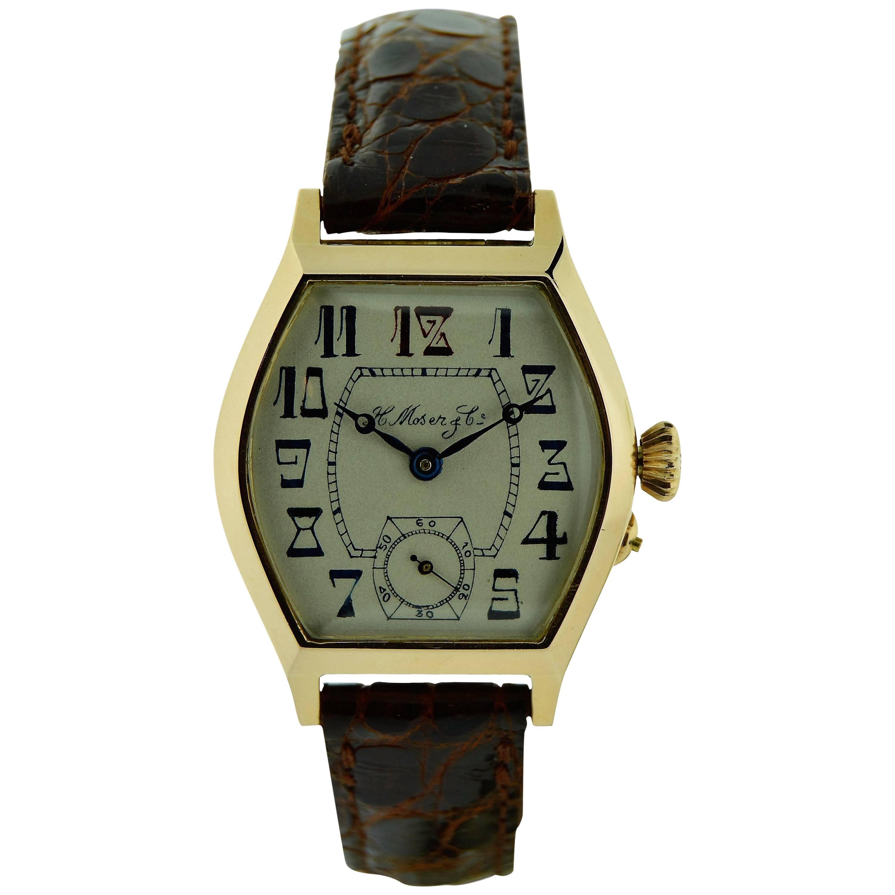 H. Moser Rose Gold Tortue Shaped Watch circa 1920s