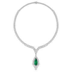Sunita Nahata Zambia Emerald 5.83ct. Necklace in 18KWG with White Diamond.