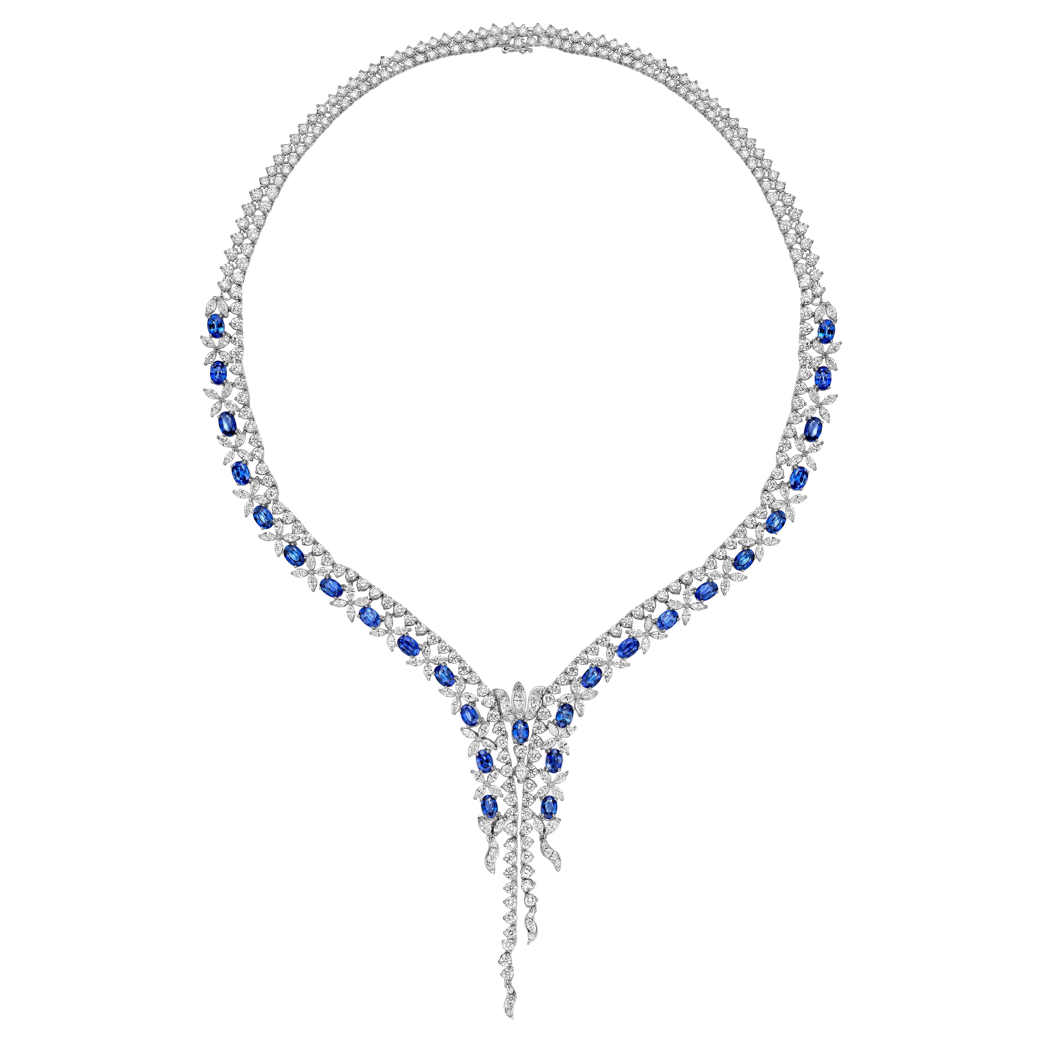 Sunita Nahata Blue Sapphire 16.43ct. Necklace in 18KWG with White Diamond.