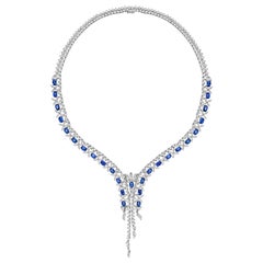 Sunita Nahata Blue Sapphire 16.43ct. Necklace in 18KWG with White Diamond.