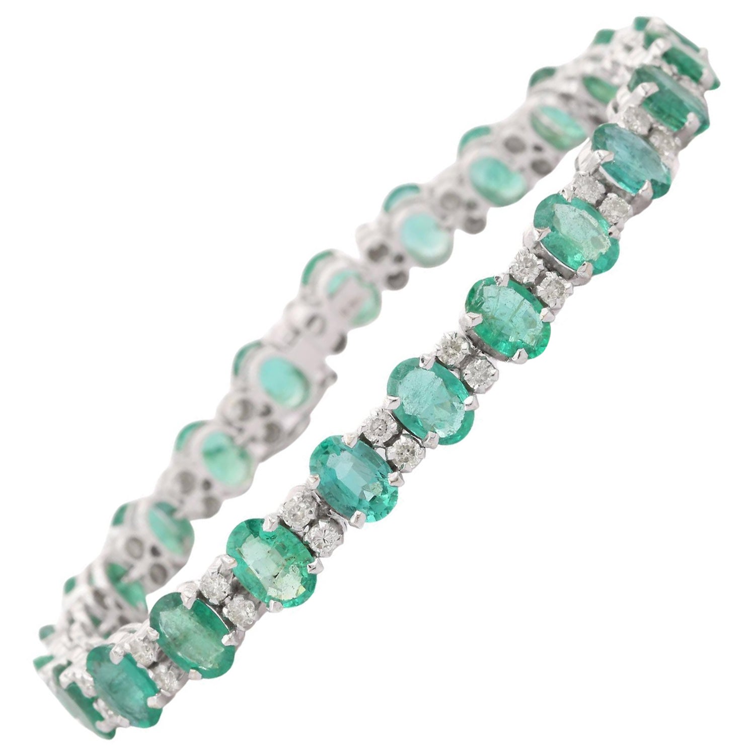 Bracelet artisanal en or blanc massif de 14 carats avec émeraudes naturelles de 16,07 carats
