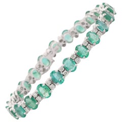 Bracciale artigianale in oro bianco massiccio 14kt con diamante smeraldo naturale da 16,07 carati