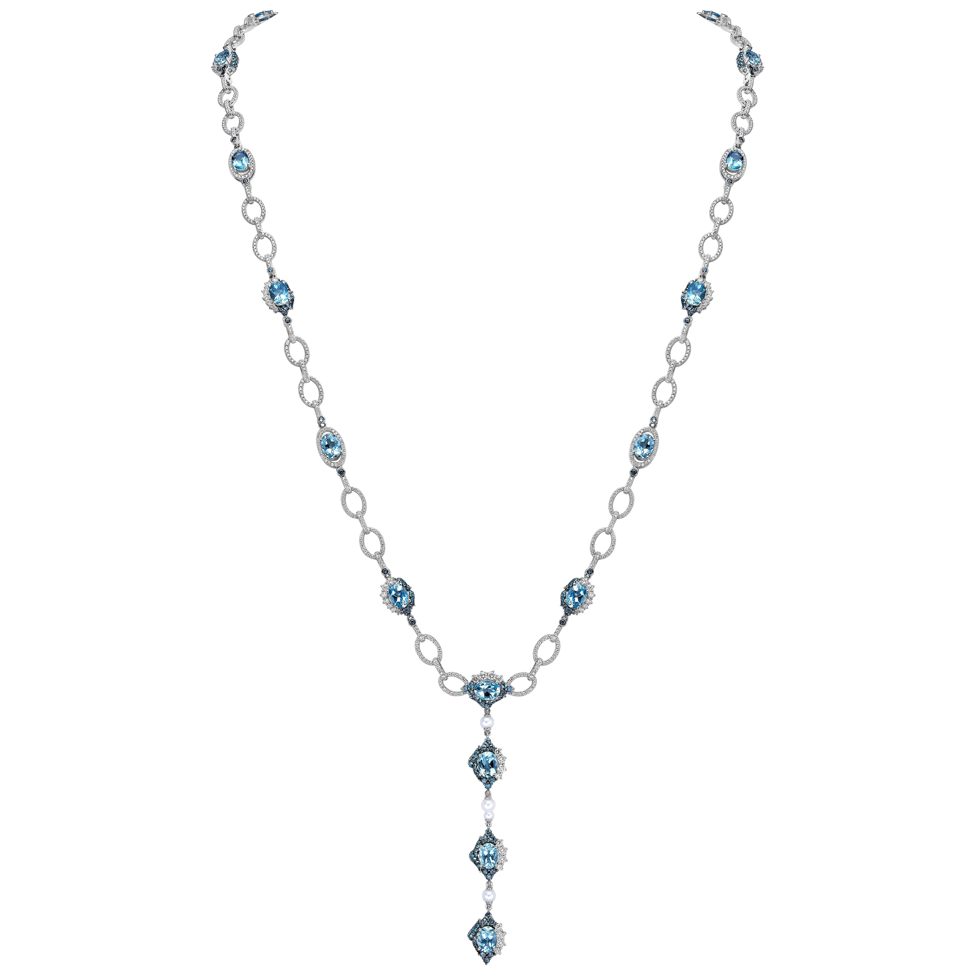 Sunita Nahata Aquamarine & Mix Gemstone 20.10ct. Necklace in 18KWG & Diamond.
