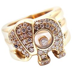 Vintage Chopard Happy Elephant Wide Yellow Gold Band Ring