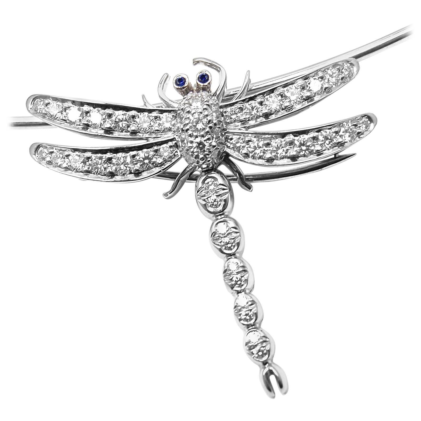 Tiffany & Co. Diamond Dragonfly Platinum Brooch Pendant Necklace
