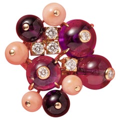 A Cartier Delices de Goa 18k Gold Ring with Coral, Amethyst and Diamond