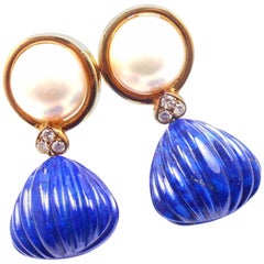 Christian Dior Diamond Lapis Lazuli Mabe Pearl Yellow Gold Earrings