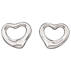 Tiffany & Co. Elsa Peretti  Platinum PT950  Open Heart Stud Earrings
