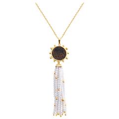 Dubini Ancient Capitoline-Wolf Bronze Coin Chalcedony Tassel Gold Necklace 9