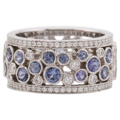Tiffany & Co. Diamond Sapphire Platinum Cobblestone Band Ring Size 5.5