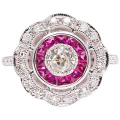 Diamond and Ruby Target Motif White Gold Ring