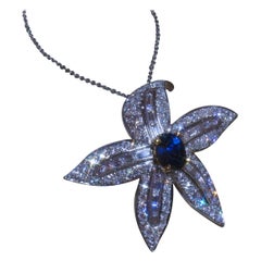 Platinum Sapphire Unheated Diamond Pendant Vintage GIA 18K Starfish VS 7.53 Cts