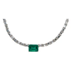 Modern Gold 14.77 Carat Natural GIA Certified Zambian Emerald & Diamond Necklace