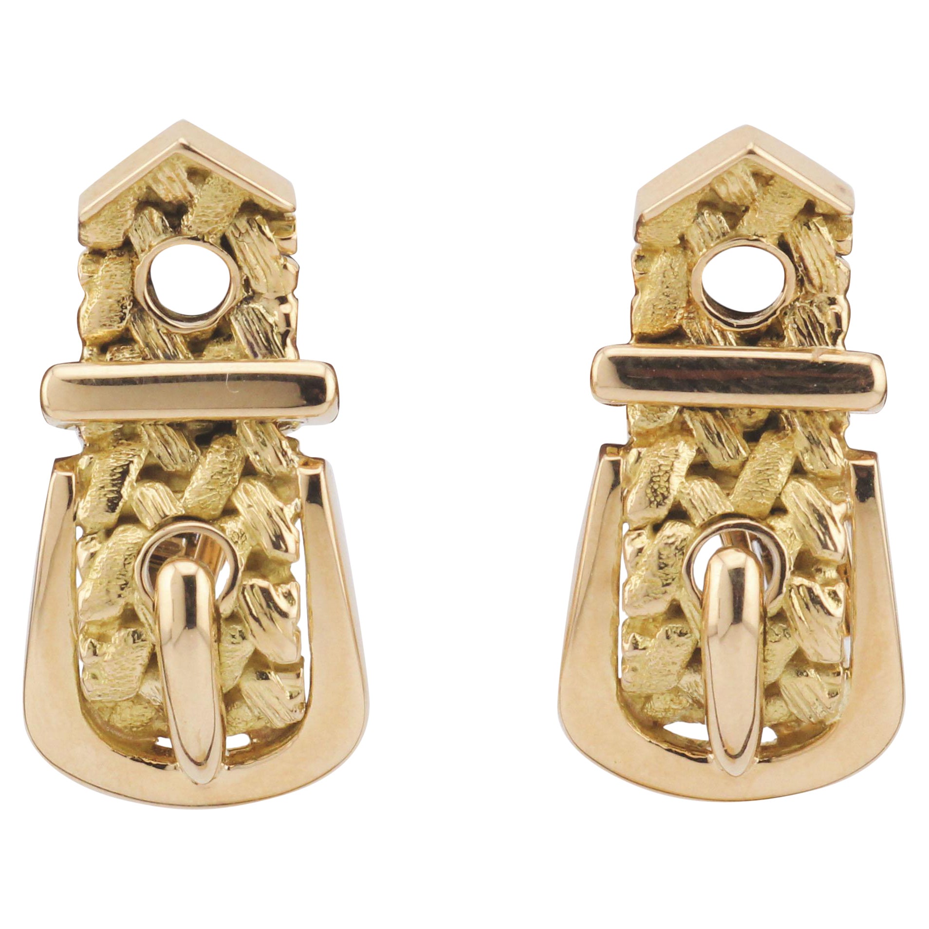 Hermes Estate Belt Buckle 18k Yellow Gold Earrings Earclips For Sale