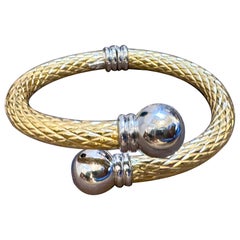 Vintage Two Tone Cuff Bangle Bracelet 18 Karat Solid Yellow & White Gold 24 Gram