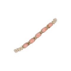 Na Hoku Coral Link Bracelet 6 3/4" - Yellow Gold 14k Oval Cab Plumeria Flowers