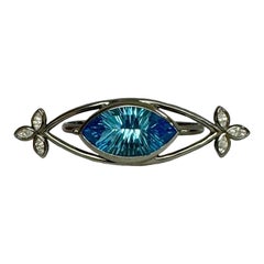 Handmade Marquise Diamond Millennium Cut Blue Topaz Platinum Two FingerRing