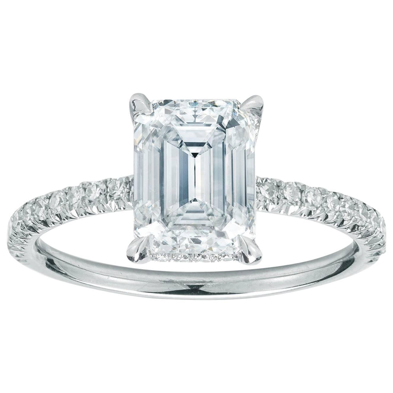 Marisa Perry Micro Pave 2.04 Carat Emerald Cut Diamond Engagement Ring For Sale