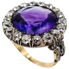 Impressive Antique Victorian Amethyst Diamond Cluster Ring