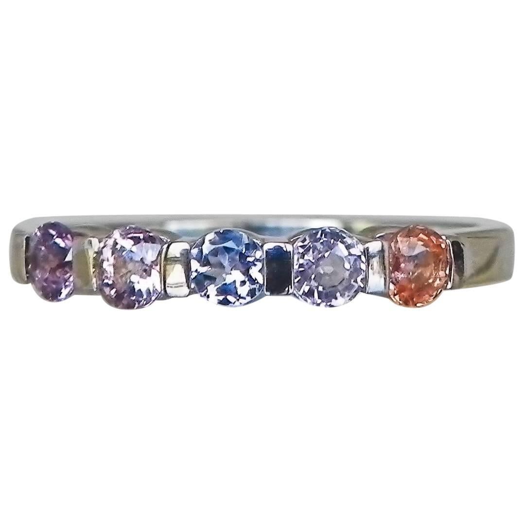 Multicoloured Sapphire White Gold Eternity Stacking Ring For Sale