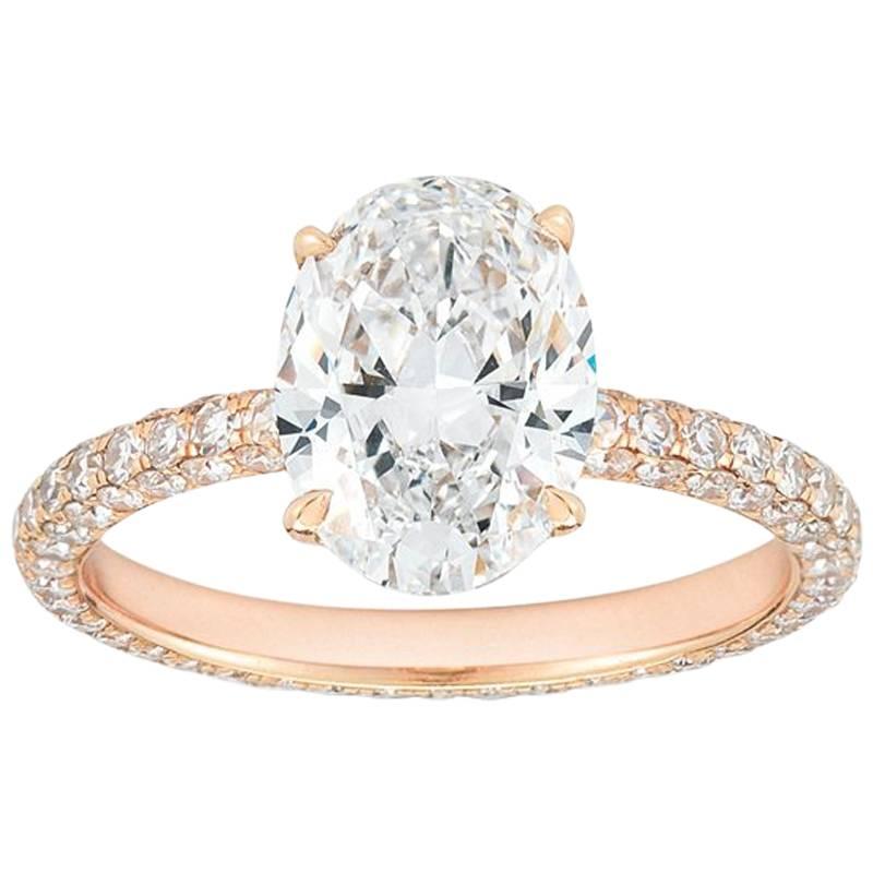 Marisa Perry Micro Pave 2.02 Carat Oval Diamond Engagement Ring in Rose Gold  For Sale