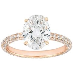 Marisa Perry Micro Pave 2.02 Carat Oval Diamond Engagement Ring in Rose Gold 