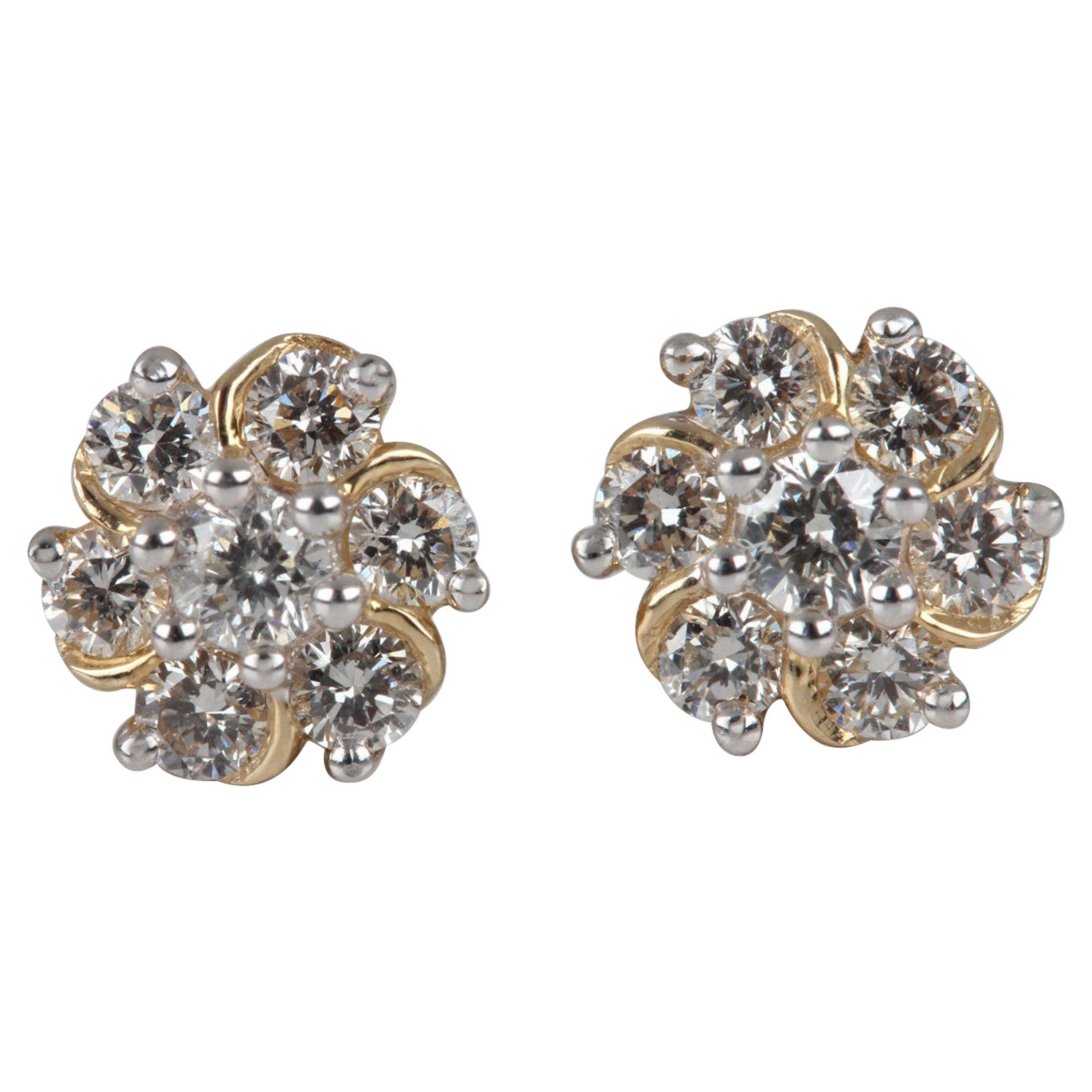 Clous d'oreilles élégantes en or jaune 14 carats avec diamants naturels, cadeau minimaliste pour femmes