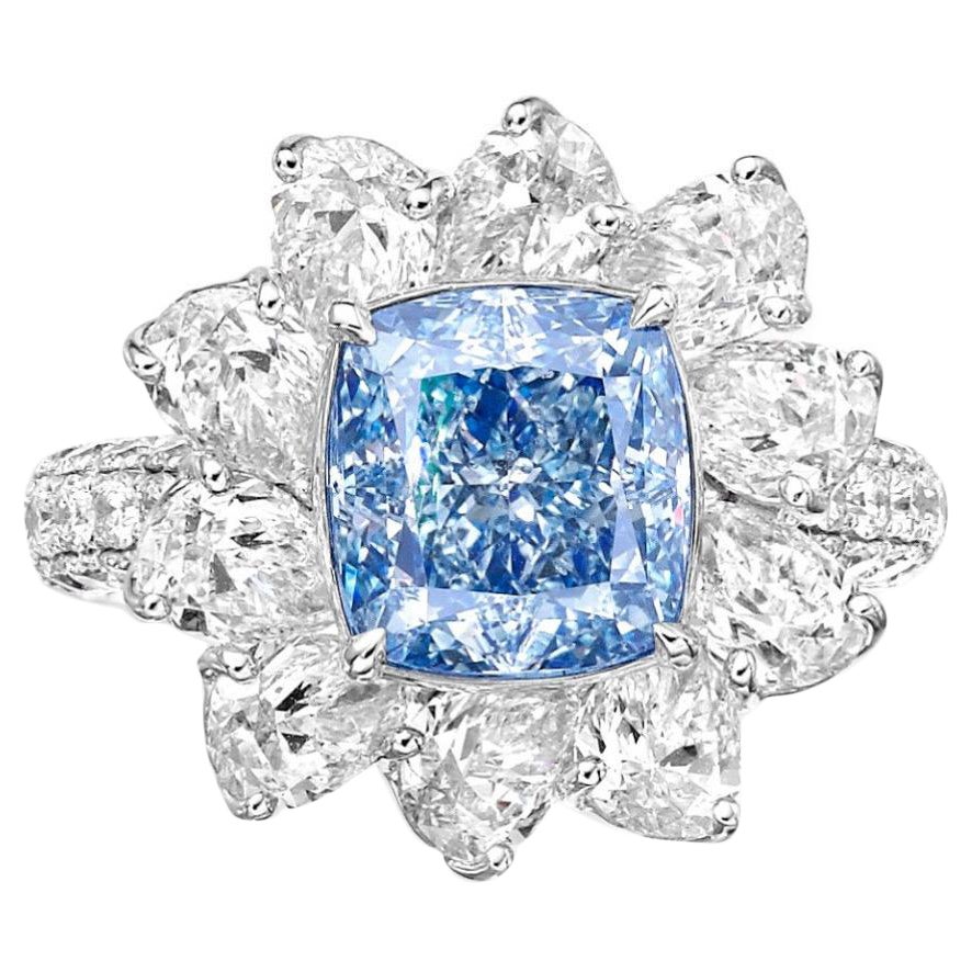 Emilio Jewelry Gia Certified Fancy Blue Green Diamond Ring