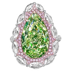 Emilio Jewelry Gia Certified 12.00 Carat Greenish Yellow Diamond Ring