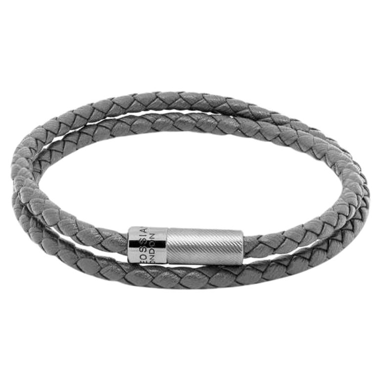 Bracelet in Double Wrap Italian Grey Leather with Sterling Silver, Size M