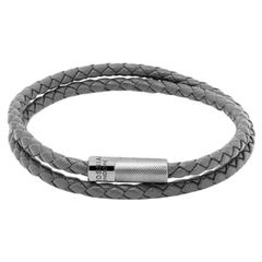 Bracciale in pelle grigia italiana a doppio giro con argento, taglia M