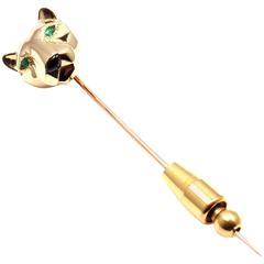 Cartier Panther Emerald Onyx Yellow Gold Jabot Pin Brooch