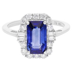 3.05 Carat Blue Sapphire Cocktail Ring 0.49 Ct SI/H Diamond 14 Karat White Gold