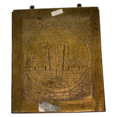 Triptyque d'icônes de voyage orthodoxes russes anciennes en laiton