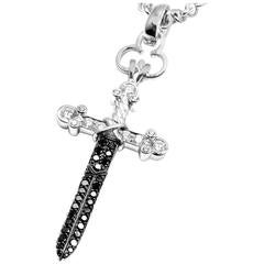 Garrard Knightrider Black White Diamond Sword Dagger White Gold Pendant Necklace
