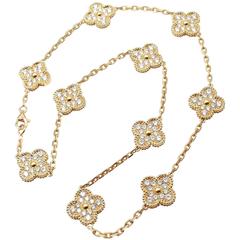 Van Cleef & Arpels Vintage Ten Motif Diamond Alhambra Yellow Gold Necklace