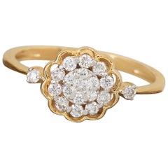 Anillo solitario de oro amarillo macizo de 14 quilates con diseño floral de diamantes naturales Regalo para ella