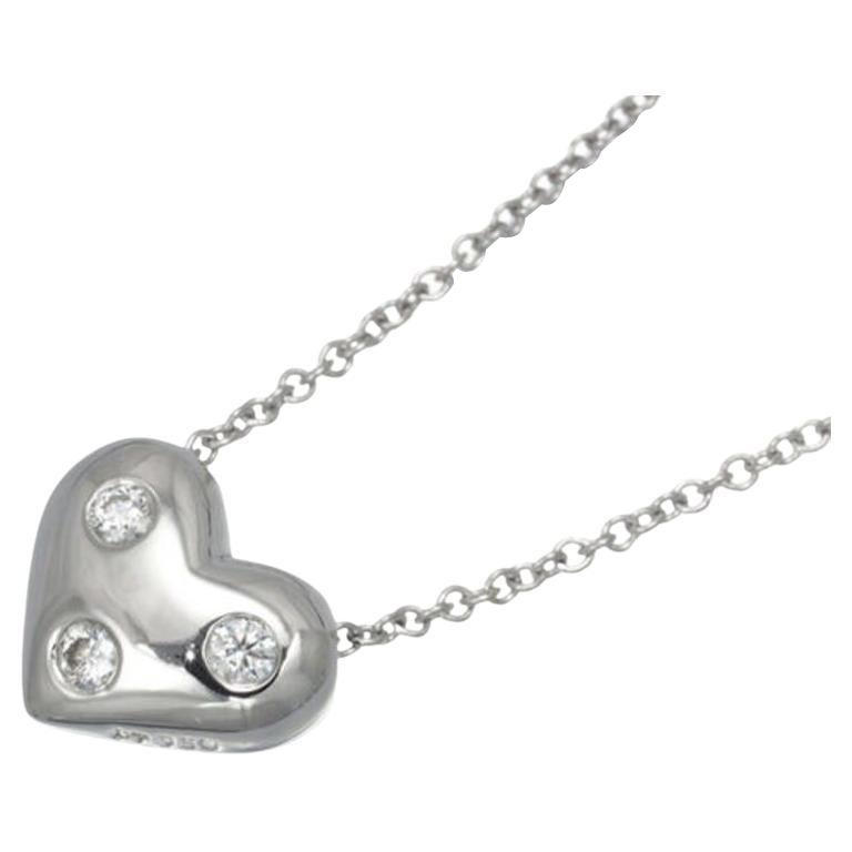 TIFFANY & Co. Etoile Platinum 3 Diamond Heart Pendant Necklace