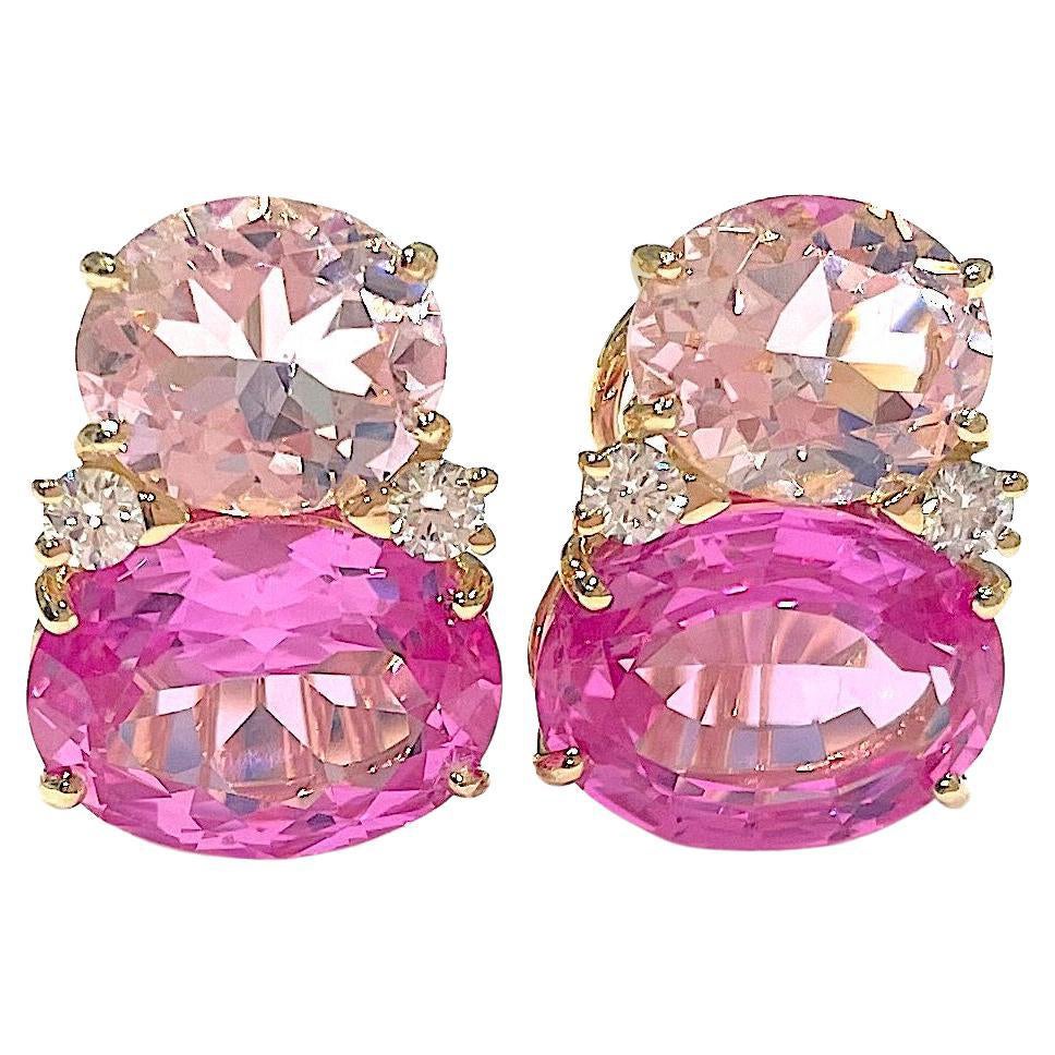 Christina Addison Large GUM DROP Earrings with Pink Topaz and Diamonds