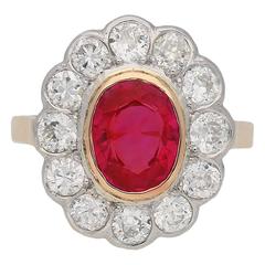 Antique Burmese Ruby and Diamond Cluster Ring, English, circa 1910 11