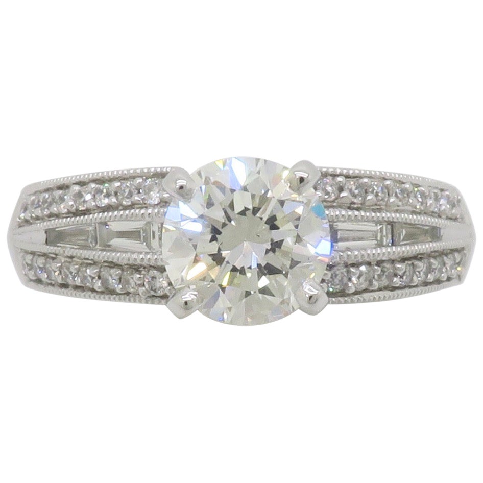 1.48CTW GIA Certified Round & Baguette Cut Diamond Ring For Sale