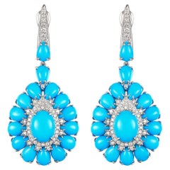 Sleepy Beauty Turquoise Diamond Drop Earrings in 14 Karat White Gold