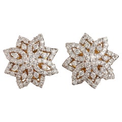 14k Gelbgold Ohrstecker mit Blumenmuster und natürlichem Pavé-Diamant-Ohrsteckern, Geschenk für Damen