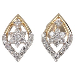 14k Yellow Gold Natural Pave Diamond Earrings Unique Anniversary Gift For Her.